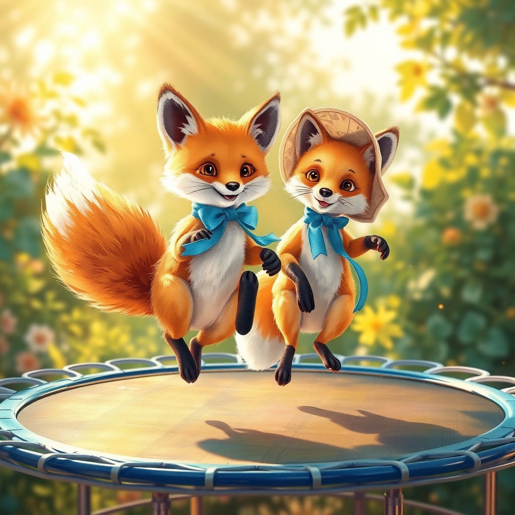 Foxes on a Trampoline: A Whimsical Summer Scene