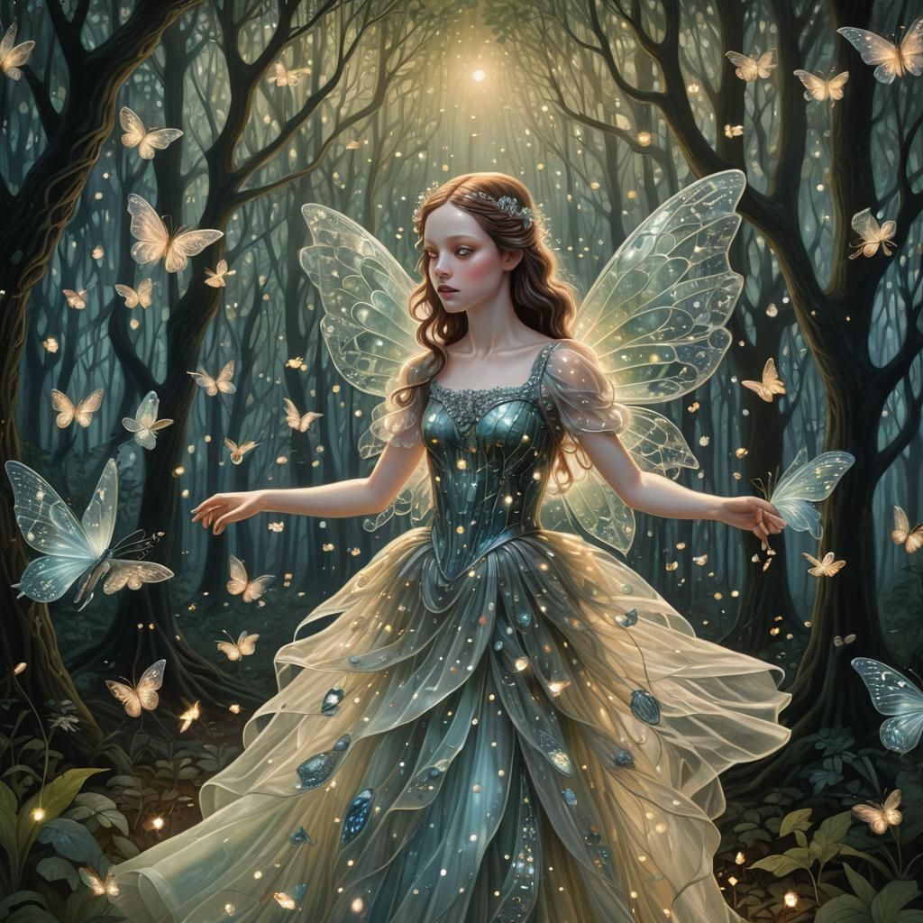 Girl in Fairy Dress in Magical Forest Glade