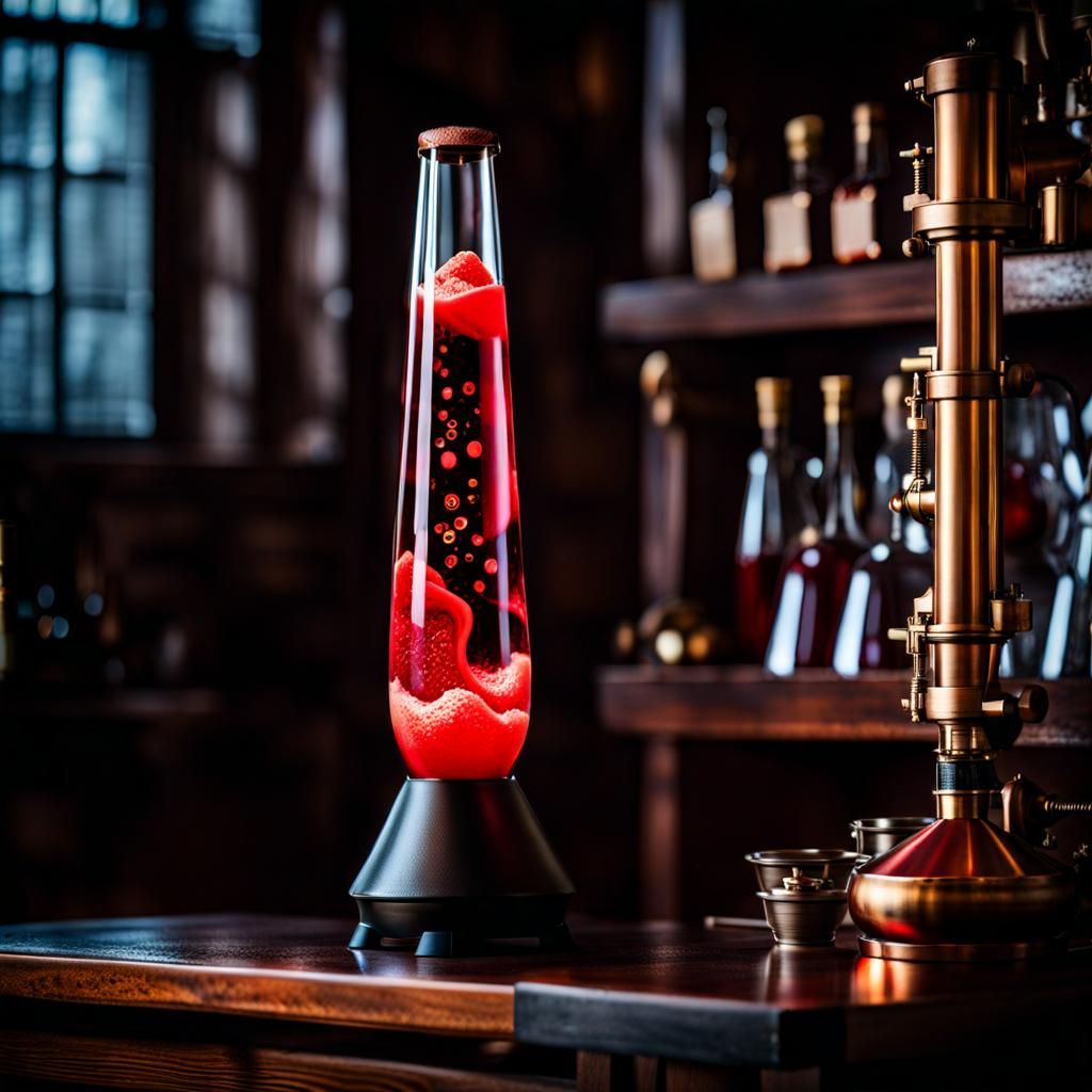 Steampunk Lava Lamp with Red Flowing Lava