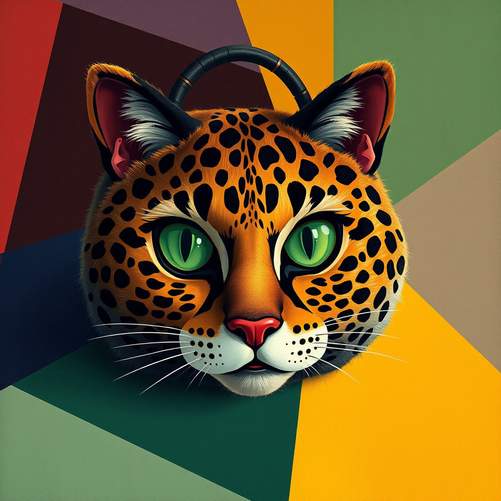 Leopard Cat Handbag: Cubist Art Deco Digital Art