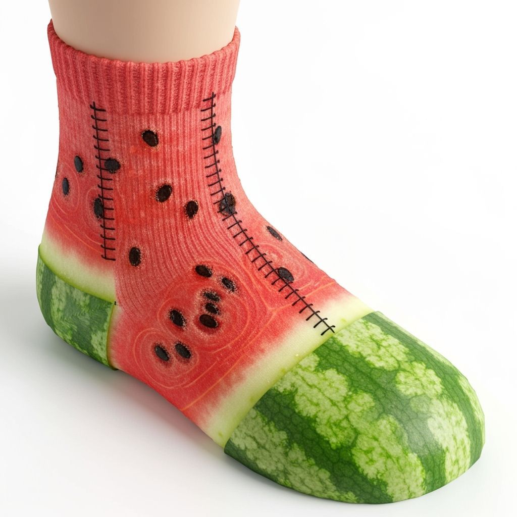 Whimsical Watermelon Sock Close-Up