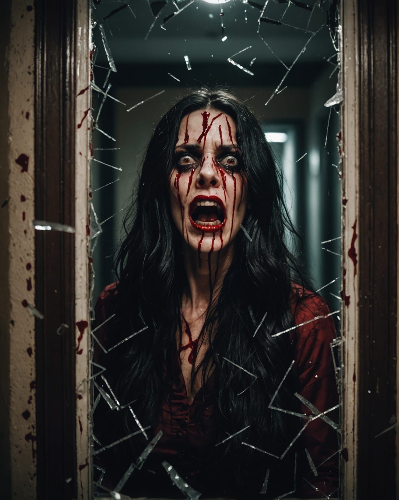 Shattered Mirror Horror Scene with Bloody Mary