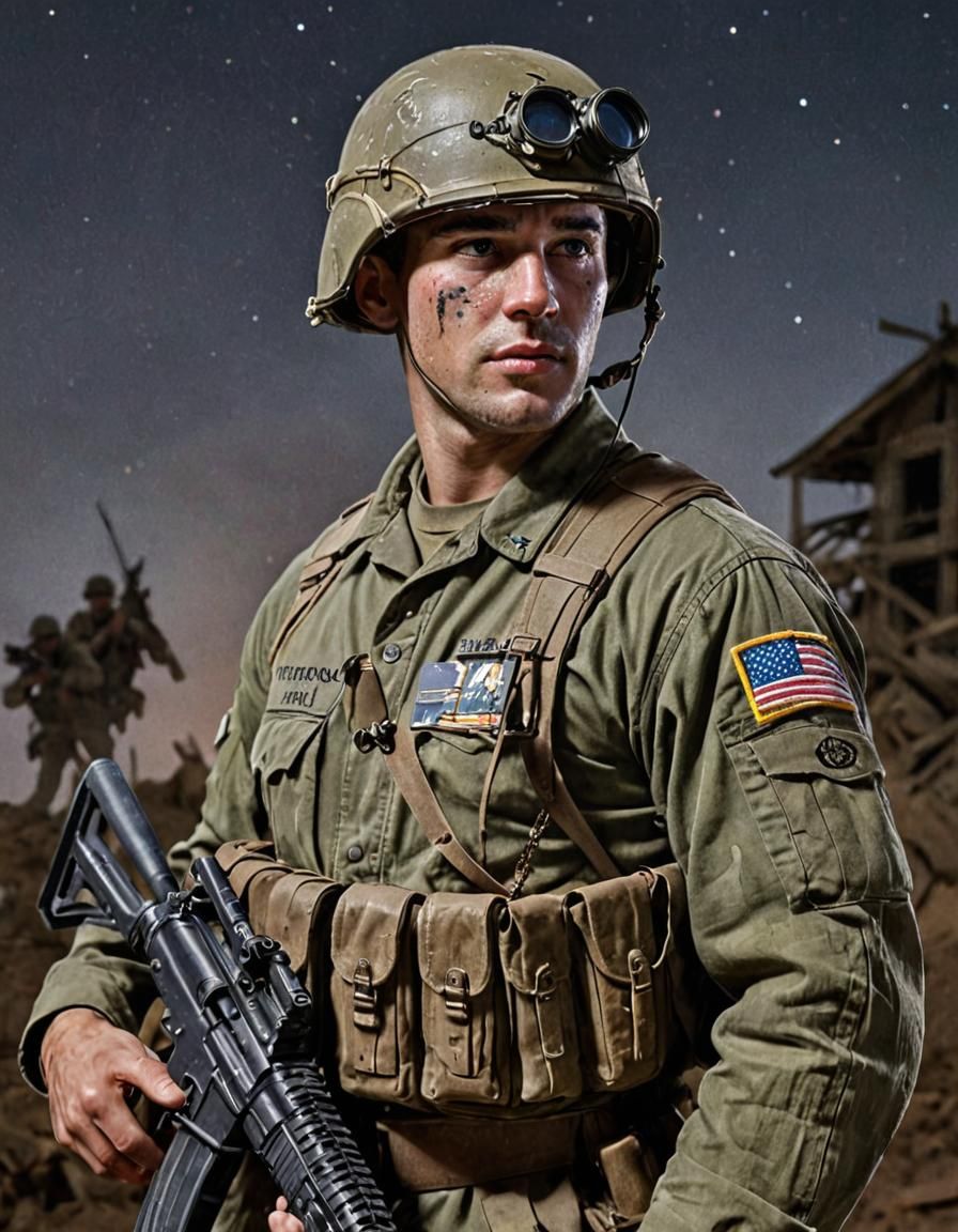 Futuristic Soldier in World War II Battlefield