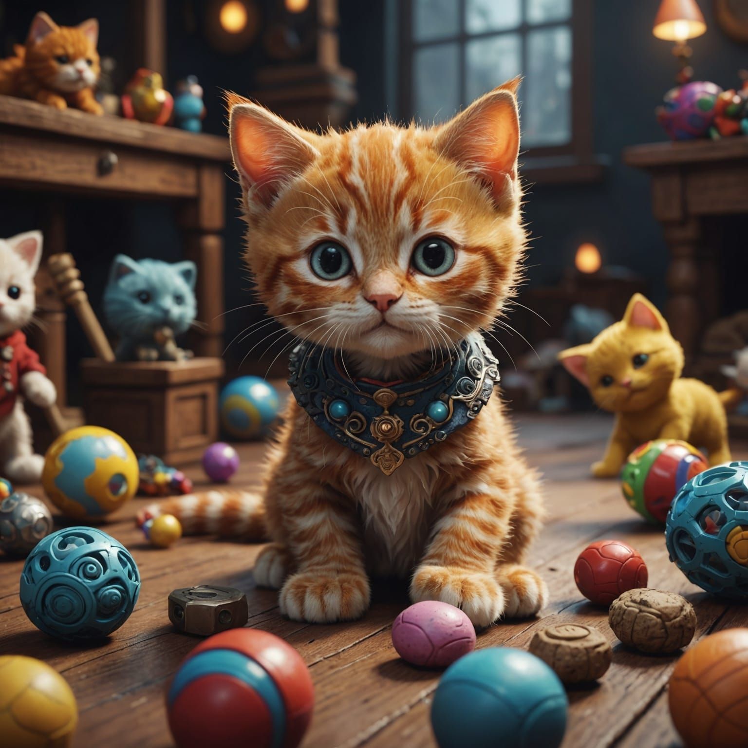 Ginger Kitten's Playtime: Detailed Fantasy Art