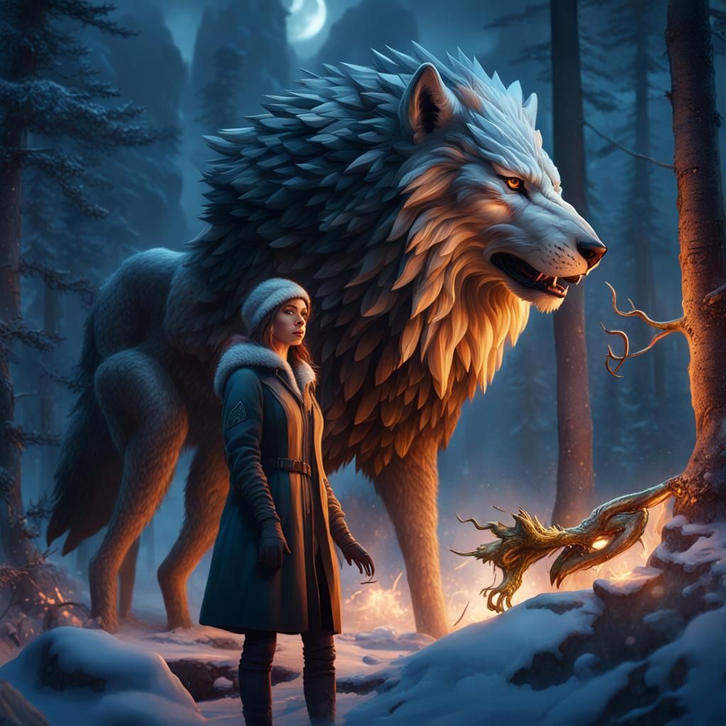 Elemental Girl with Animals in North Woods