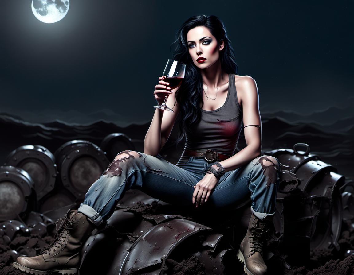 Gaming-Inspired Cyberpunk Girl with Wavy Black Hair and Dark...