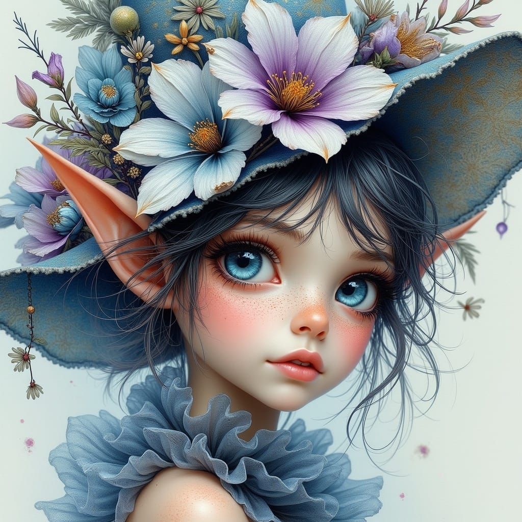 Pixie Girl in Vibrant Dreamscape, Watercolor Style