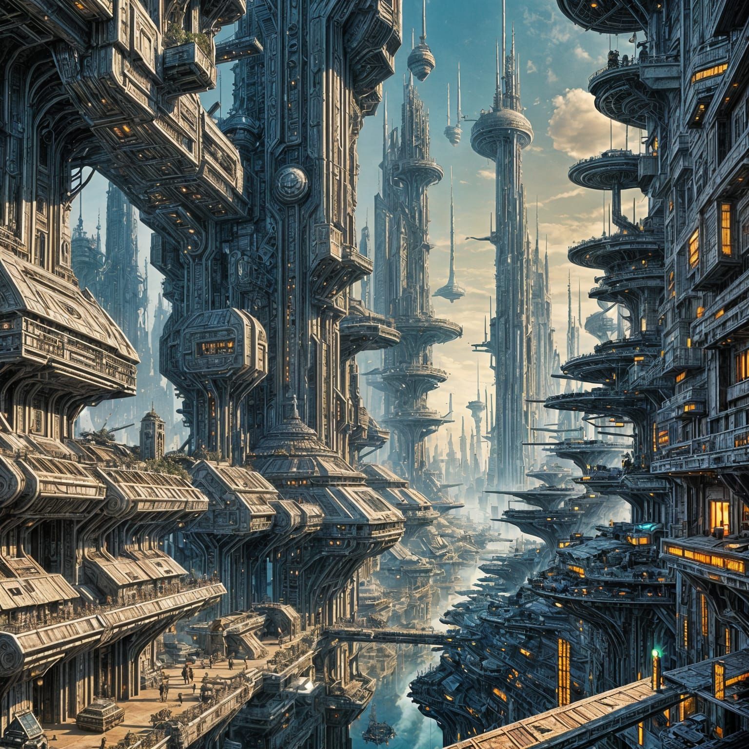 Detailed Future Cityscape Inspired by Comic Art