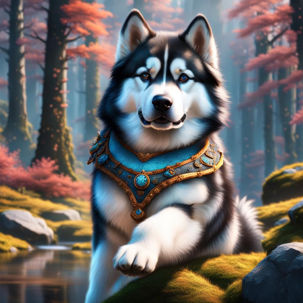 Colorful Alaskan Malamute Fantasy Concept Art