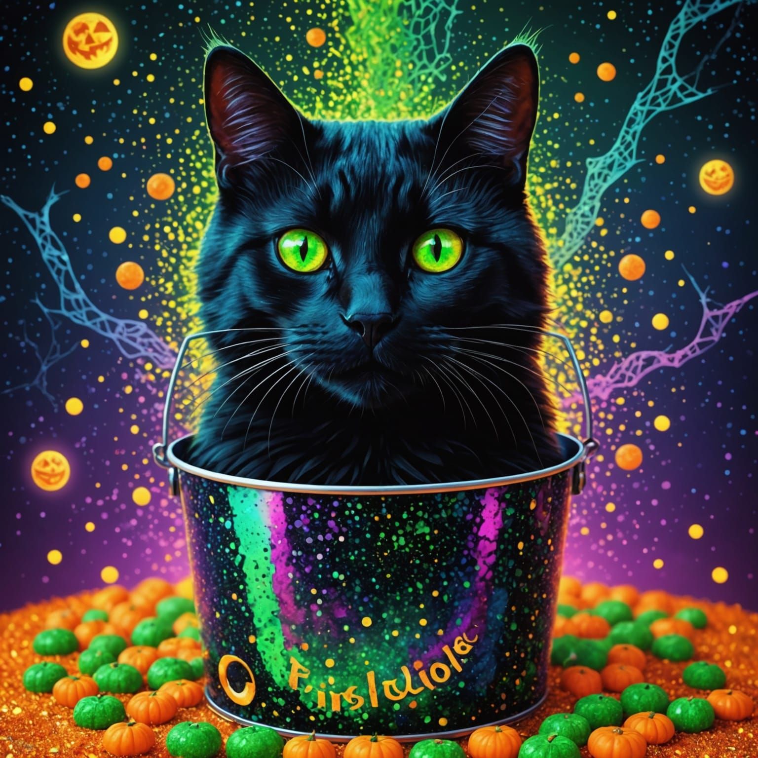 Glittery Black Cat Halloween Treat in Pointillism