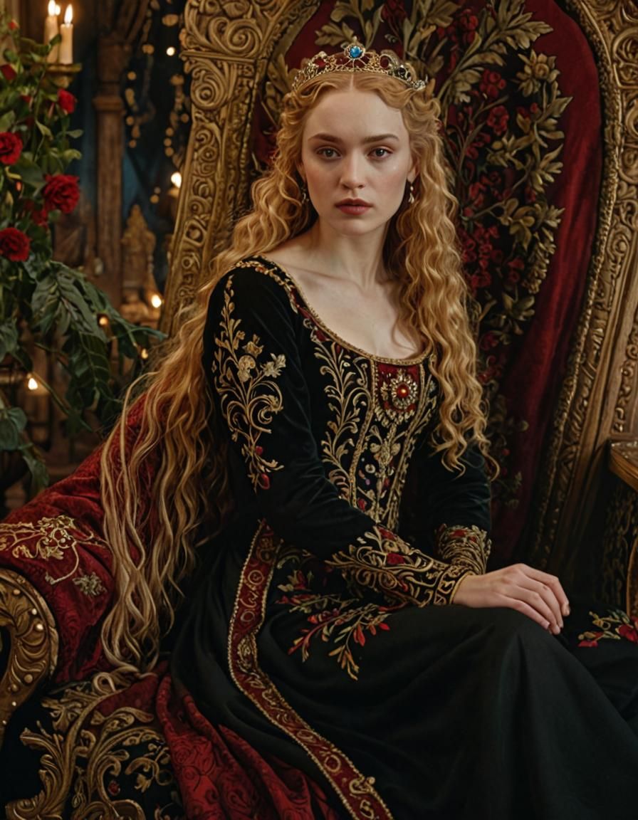 Queen in Throne Room: Photorealistic Medieval Fantasy