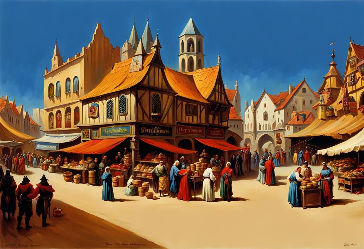 Medieval Fantasy Market Square Art