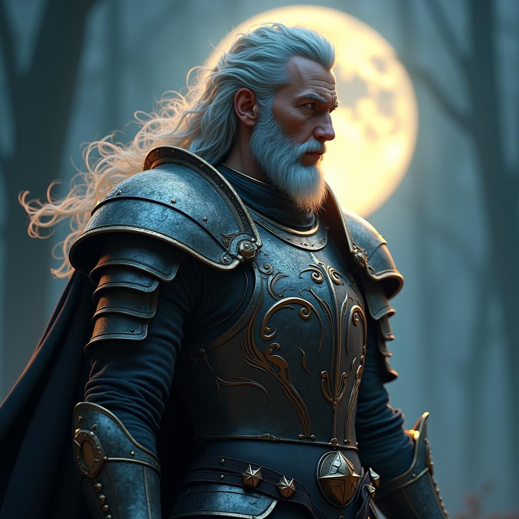 Moonlit Warrior Portrait in Splash Art Style