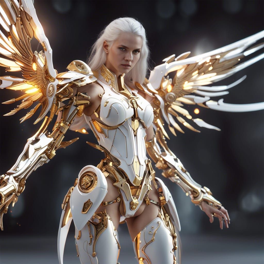 Angel with Flaming Sword in Sci-Fi Style