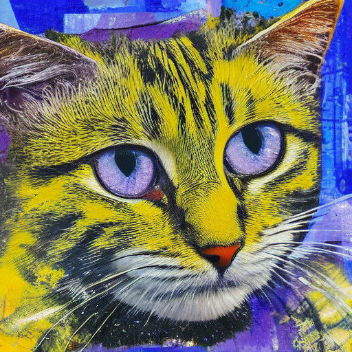 Abstract Feline Portrait in Vibrant Purple Tones