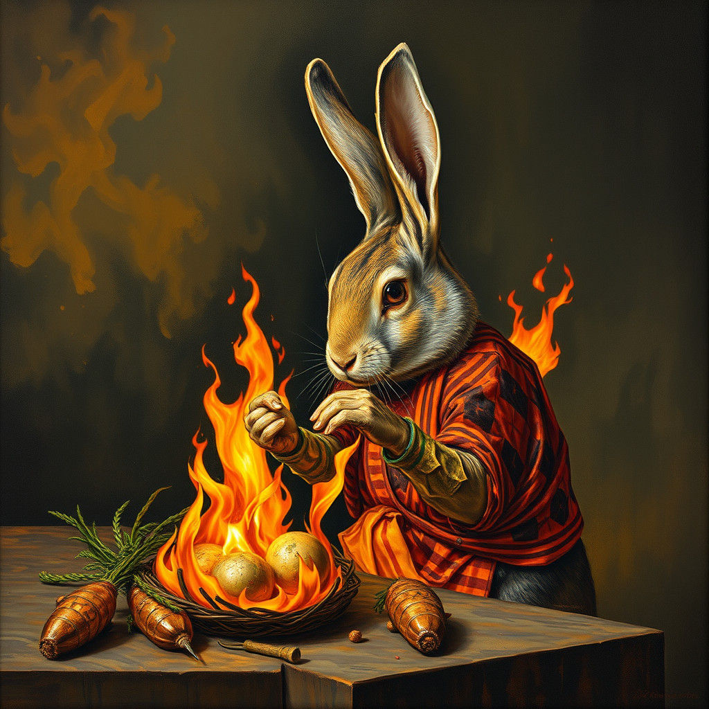 Rabbit's Fiery Feast: An Expressionist Vision