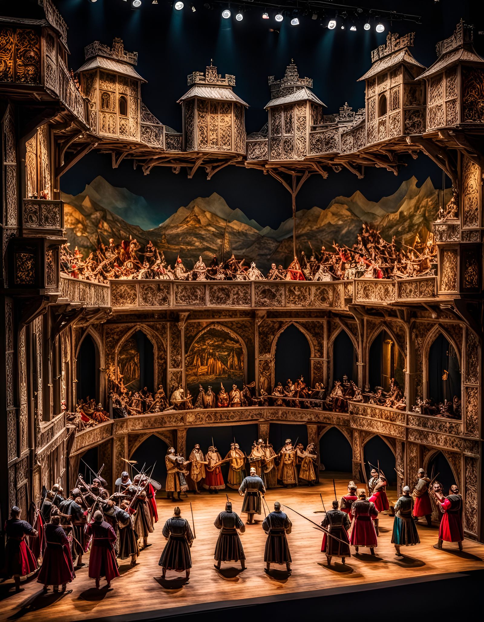 Dramatic Theatre Battle Scene with 15th Century Costumes