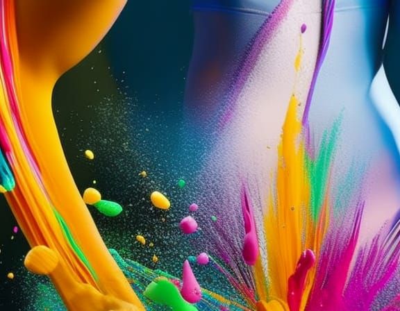 Colorful Paint Streams Splashed on Woman's Body