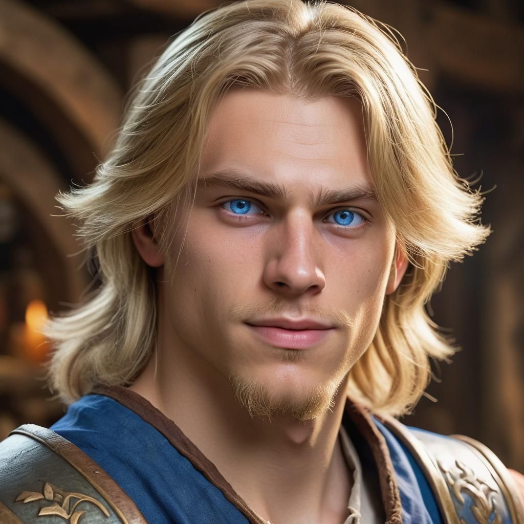 Hyperrealistic Portrait of Blond Man in Warcraft Style