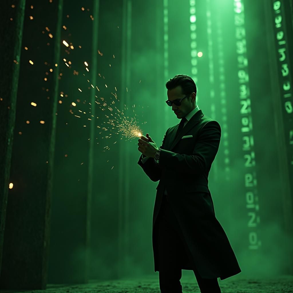 Matrix Agent Suspended in Bullet Time