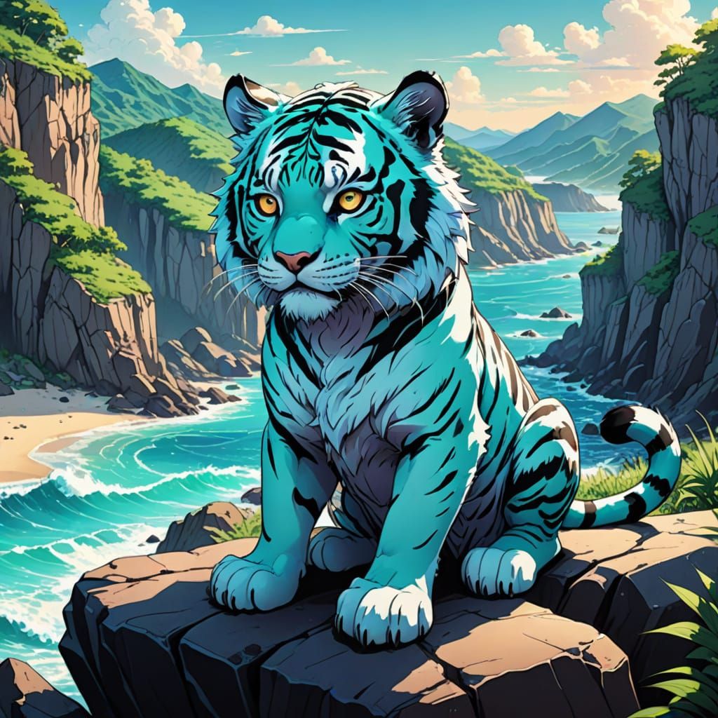 Chibi Aqua Tiger in Vibrant Studio Trigger Style