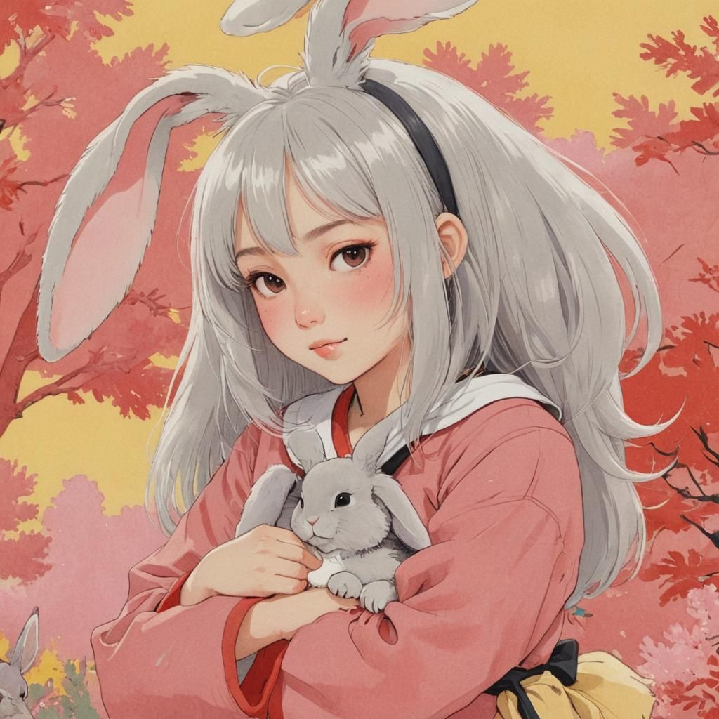 Animes beautiful fluffy bunny-girl