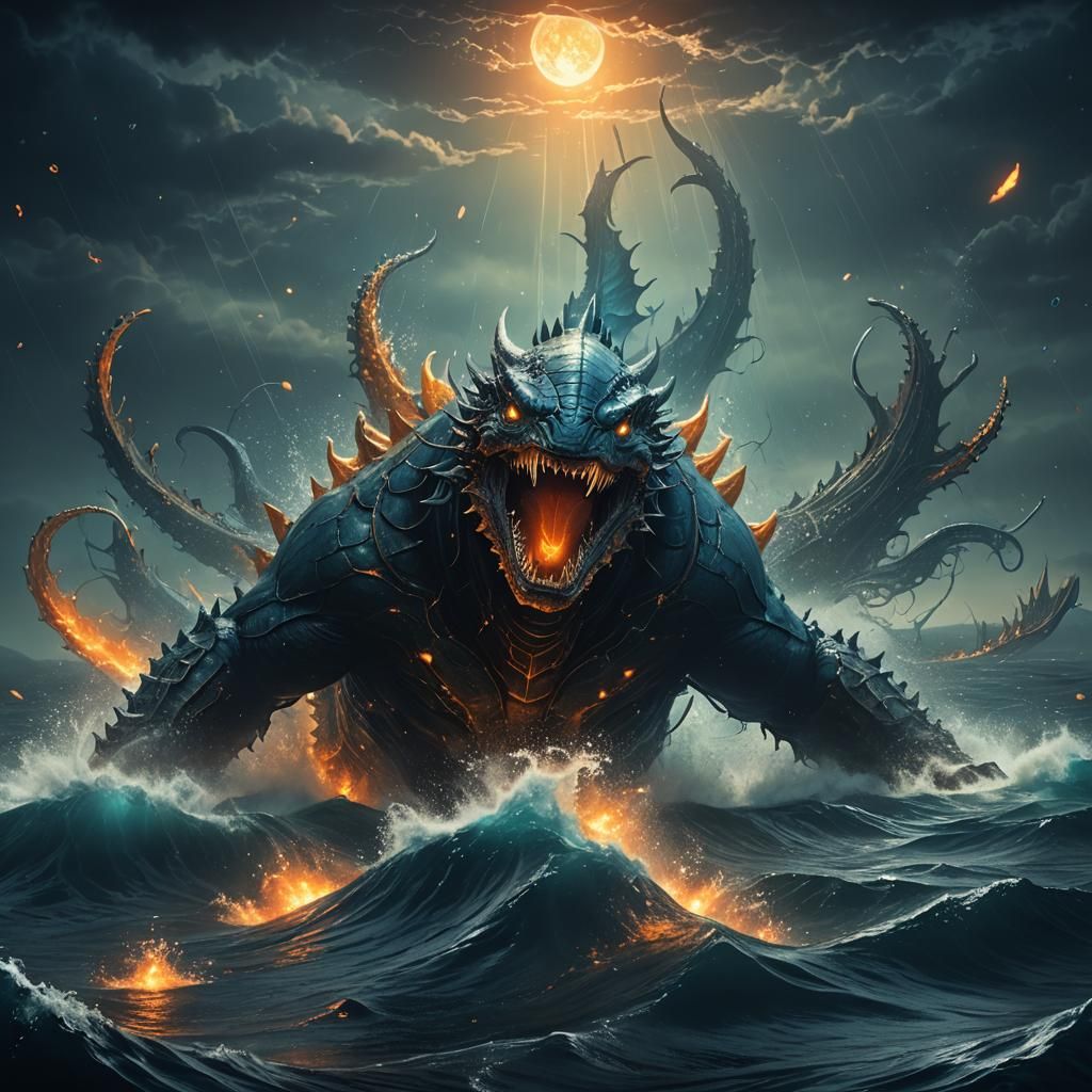 Leviathan Rising: A Fantasy Comic Book Illustration