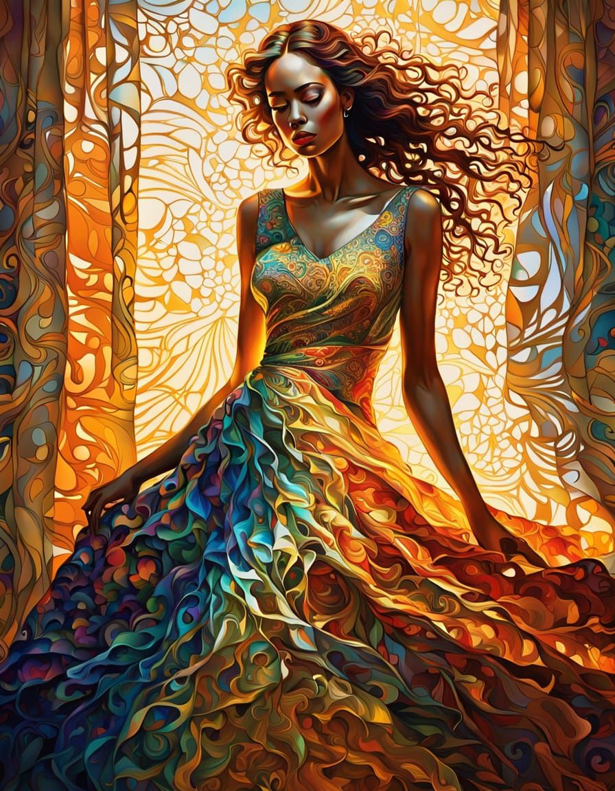 Ethereal Woman in Opulent, Dreamlike Setting