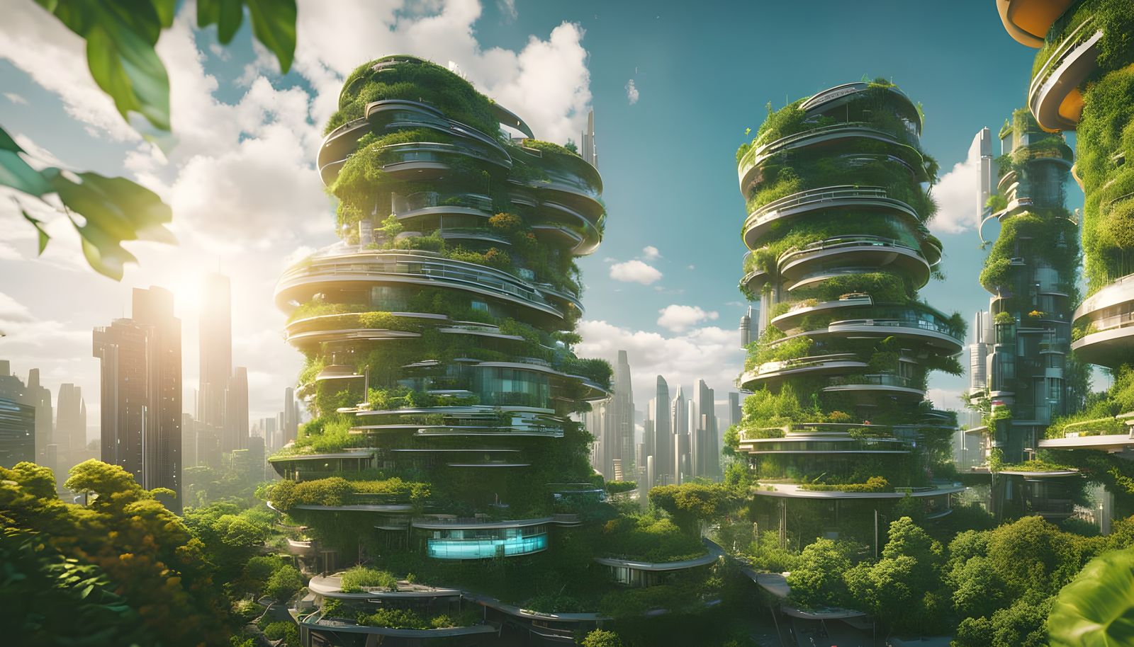 Surreal Solarpunk Cityscape with Hyperrealistic Architecture