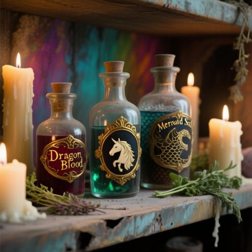 Antique Potion Bottles with Embossed Labels