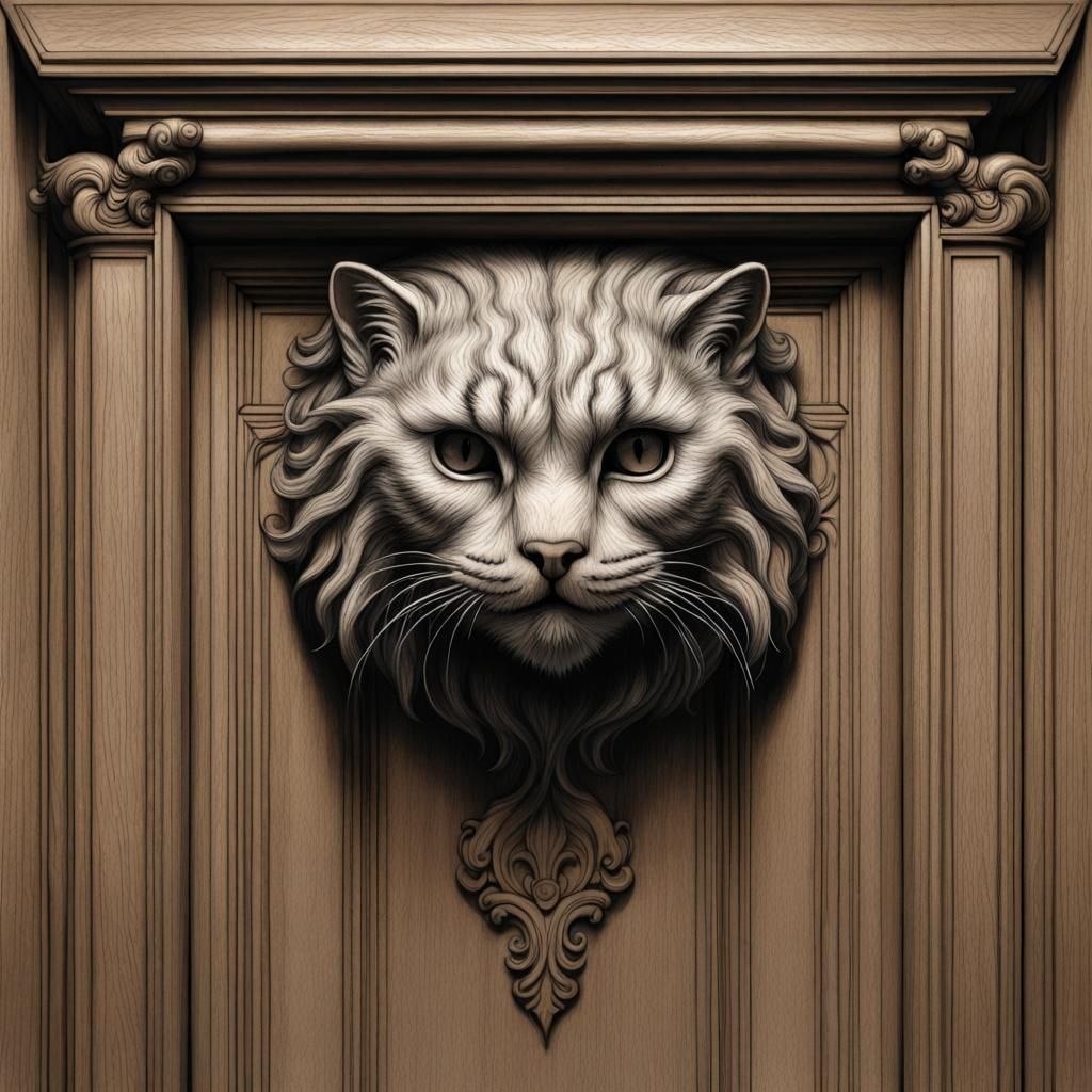 Pallas Cat Bust Pencil Sketch in Dark Academia Style