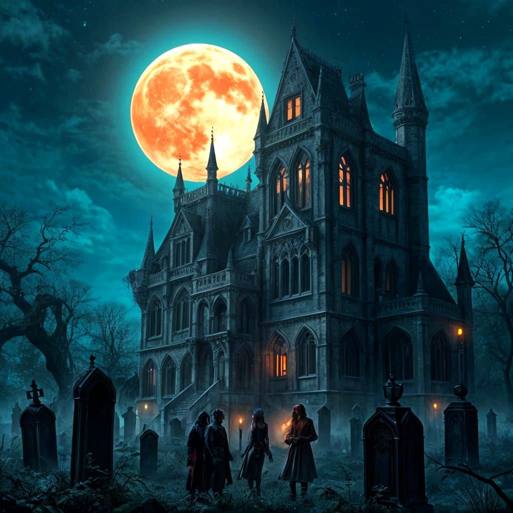 Haunted Gothic Castle with Ghostly Apparitions