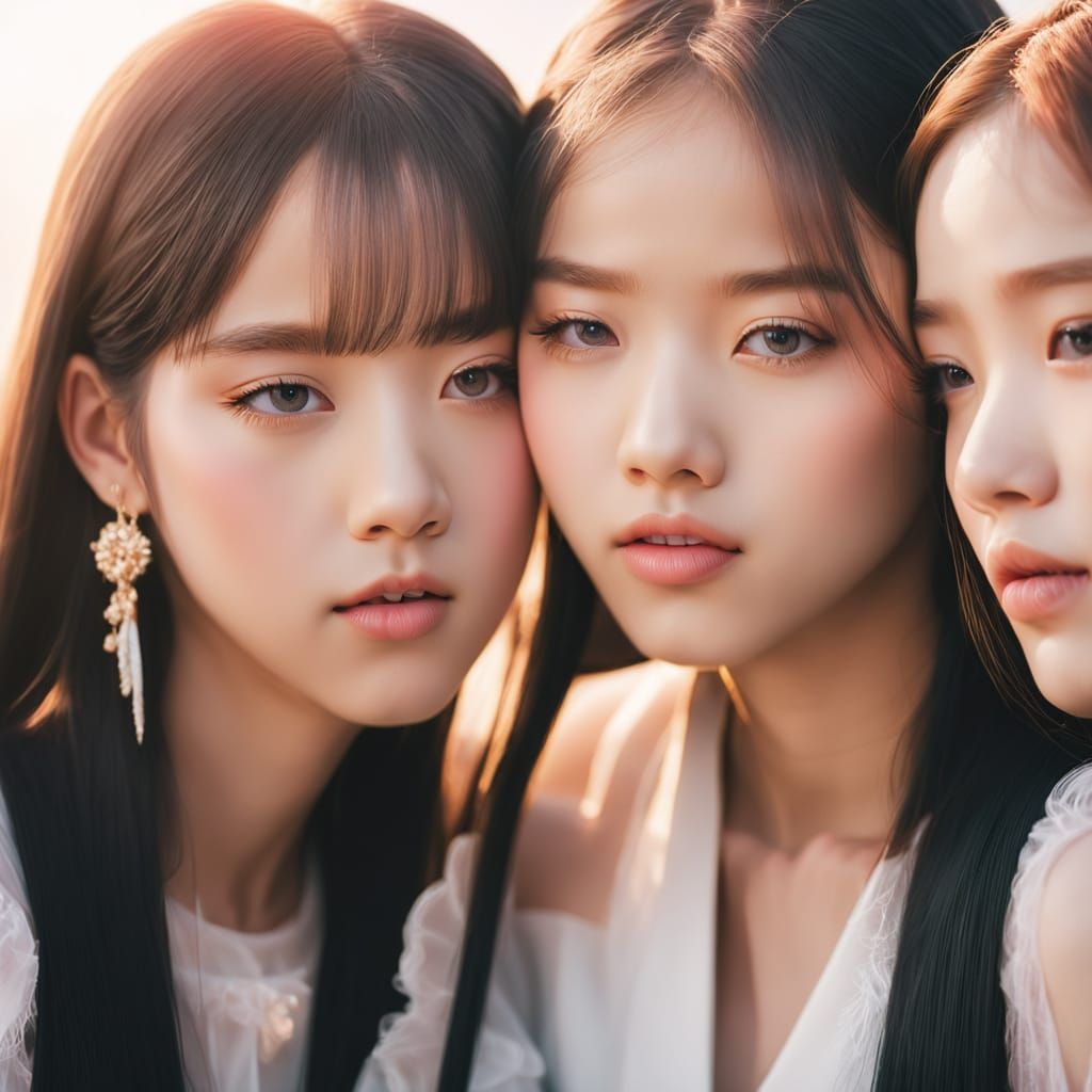 Blackpink Members in Angelic Attire Kiss in Dreamy Whimsical...