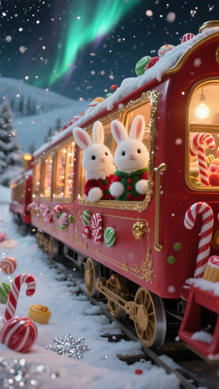 Felt Christmas Bunnies in Candy Train