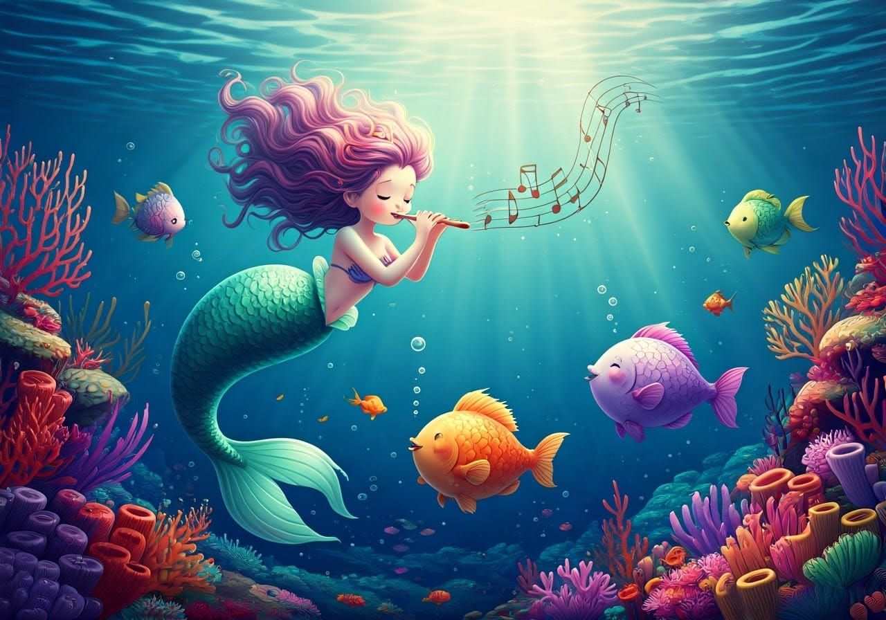 Mermaid Underwater Concert in Vibrant Colors