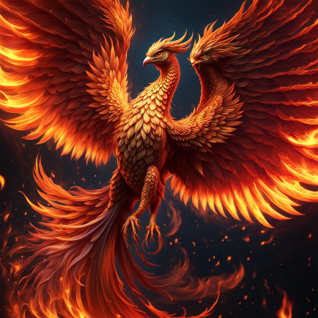 Filigree Phoenix Rising from Flames: Digital Matte Painting