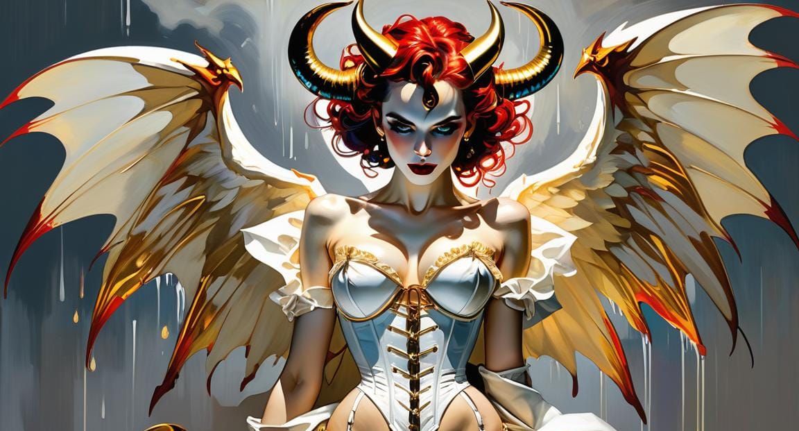Vibrant She-Devil with Demon Wings in Vintage Style