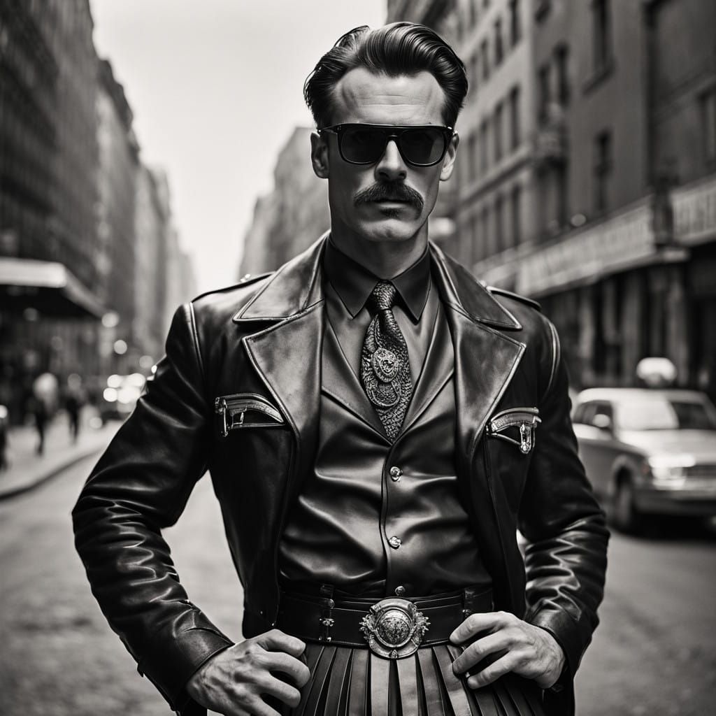 Confident Leatherclad Figure in Cinematic Style