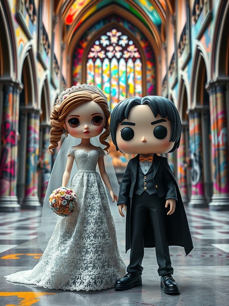 Whimsical Wedding of Doll and Figurine in Graffiti Church