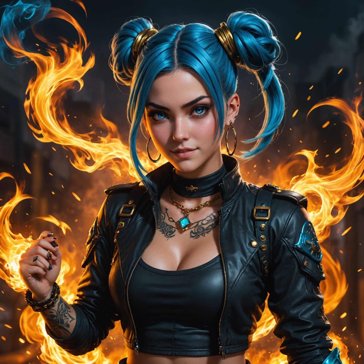 Smiling Warrior in Fiery Vortex