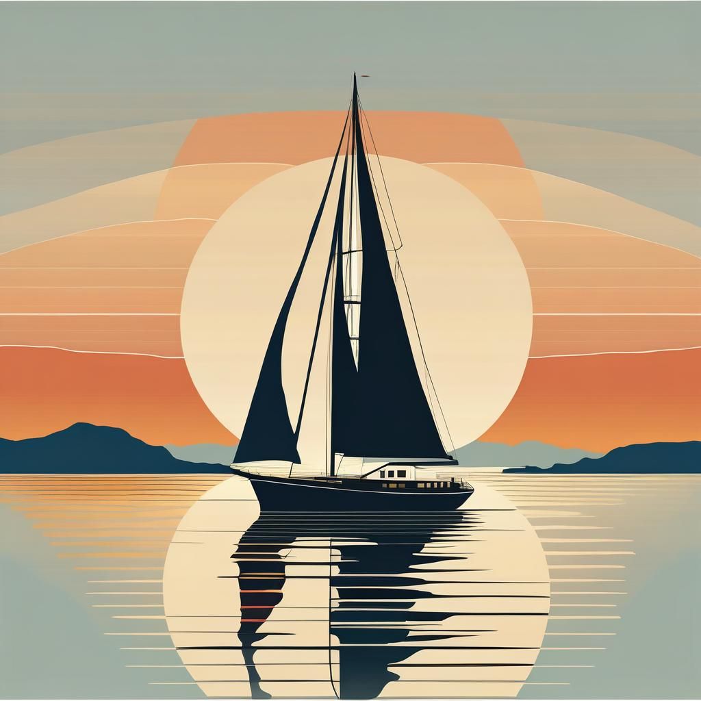 Minimalist Sailboat at Sunrise in Pastel Colors