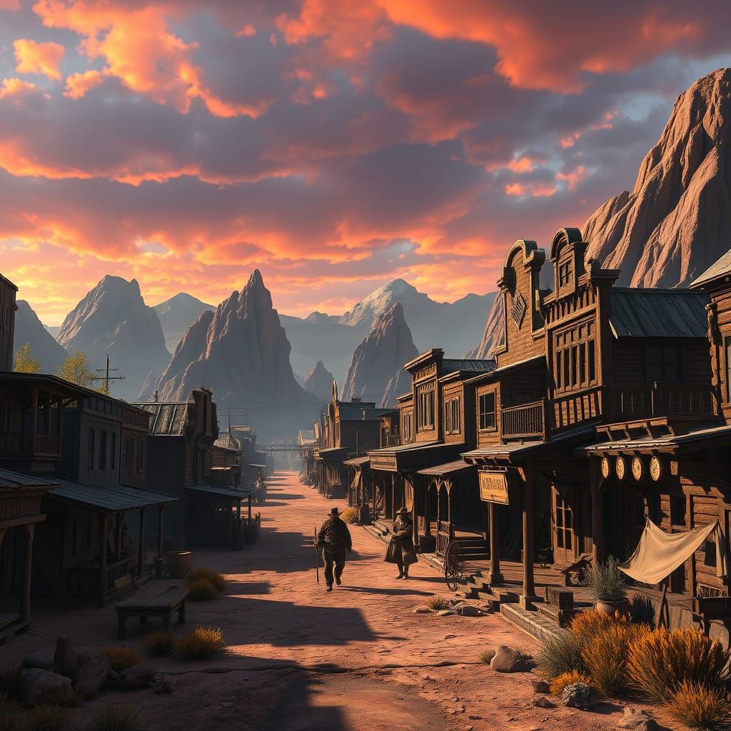 Wild West Townscape in Vibrant Fantasy Style