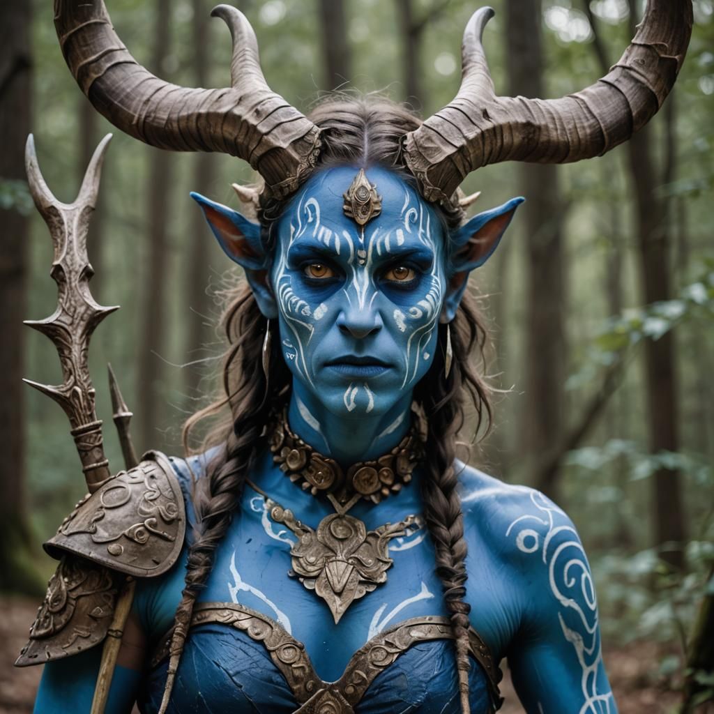 a close up of a person with paint on their face, fauns, intr...