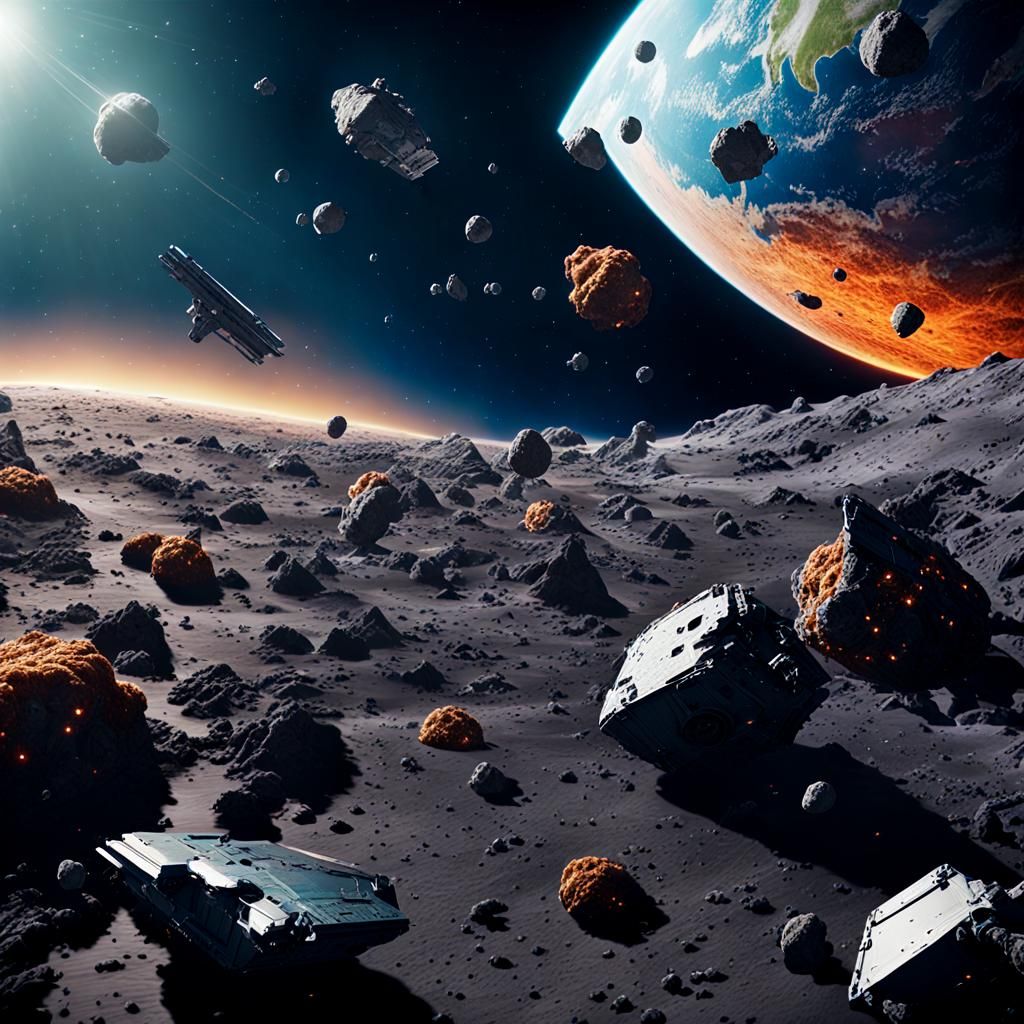 Earth Orbit Debris Field in Cinematic Style