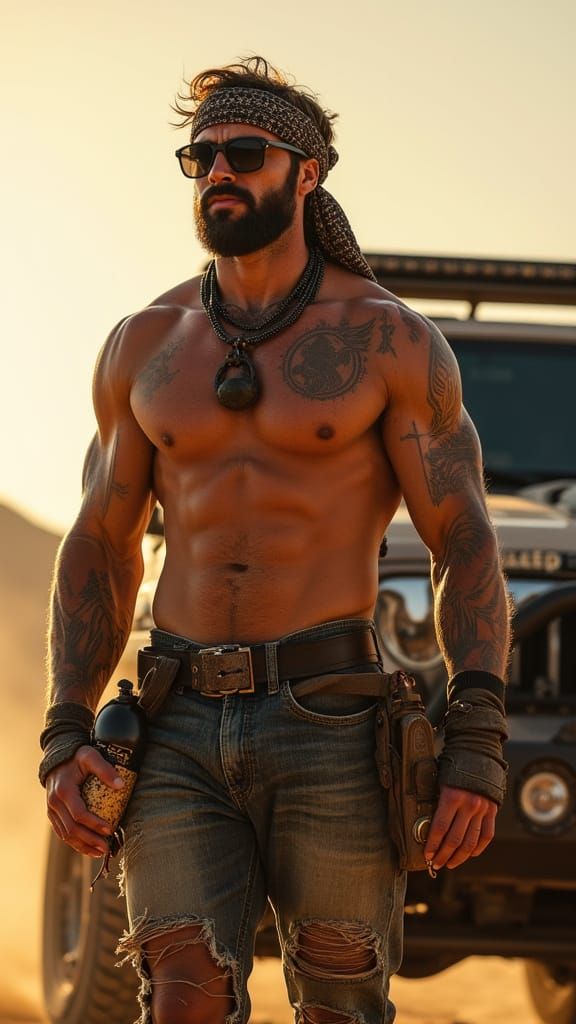 Hyperrealistic Desert Warrior of the Apocalypse