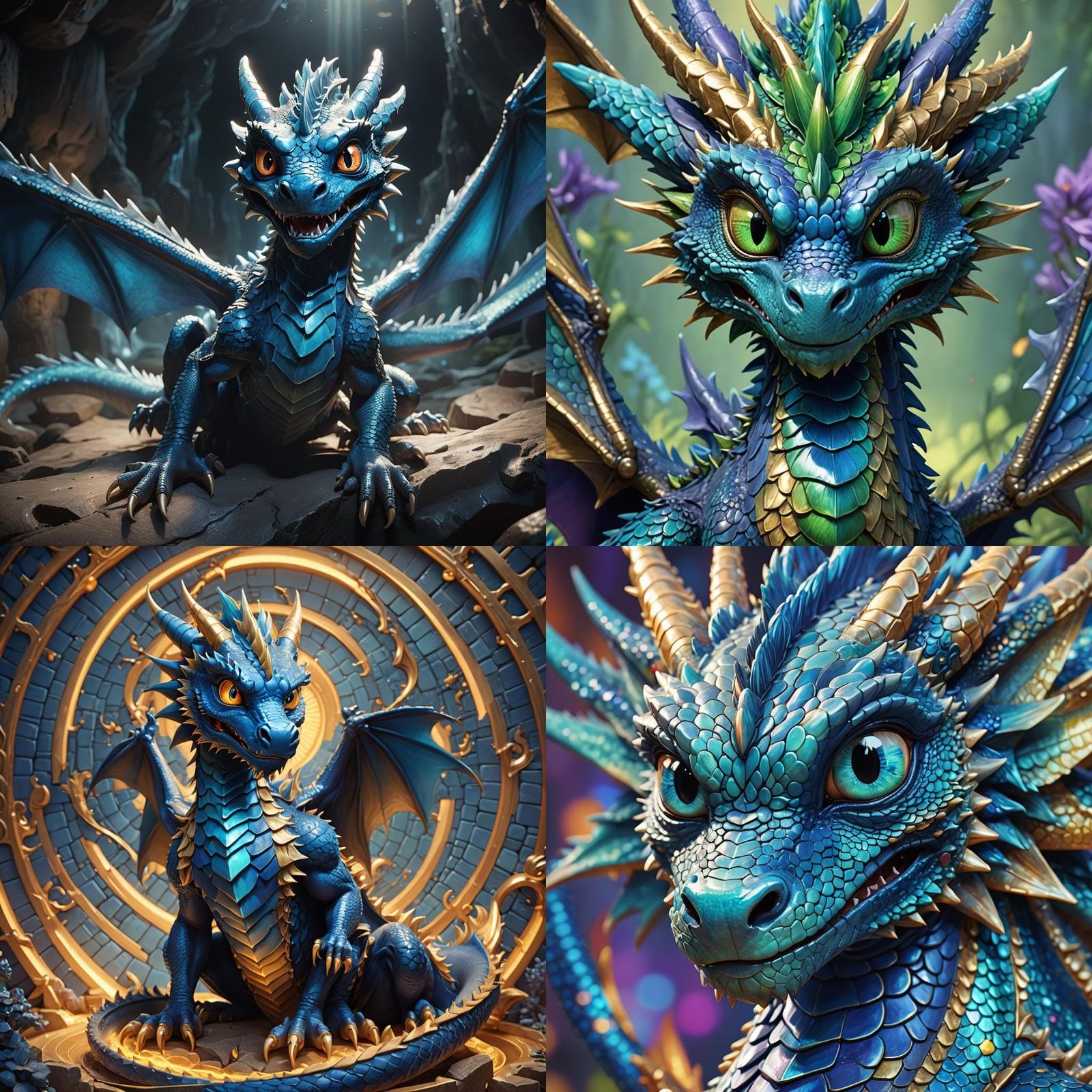 Charming Blue Dragon with Big Eyes: 3D Render