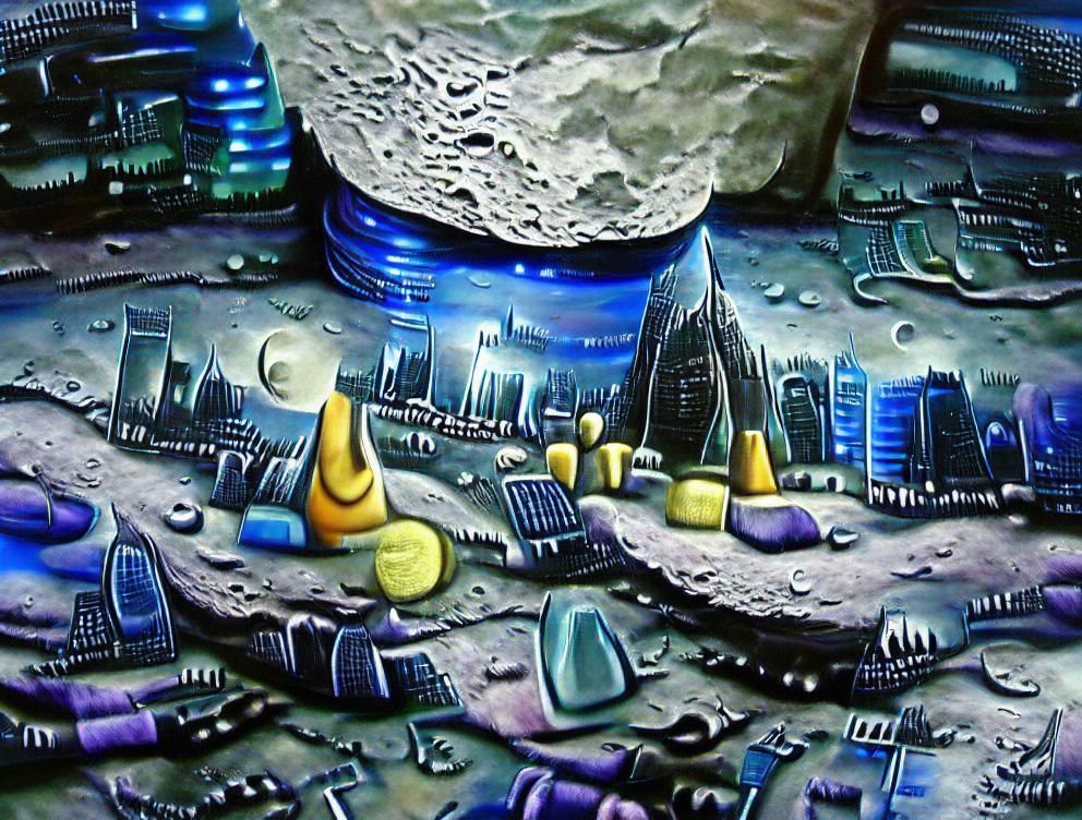 Futuristic City Moonscape: Detailed Digital Painting