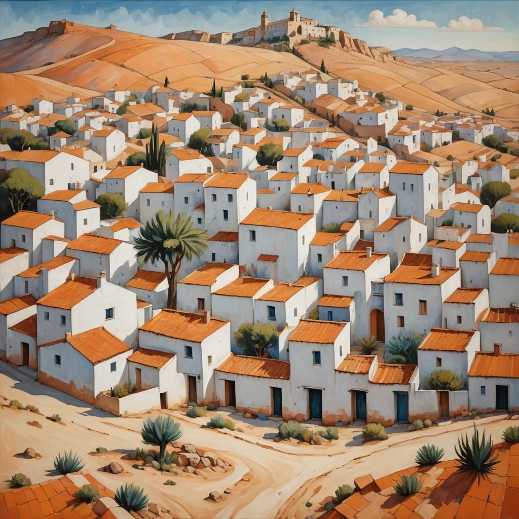 Desert Village: Oil Painting in Abstract Style