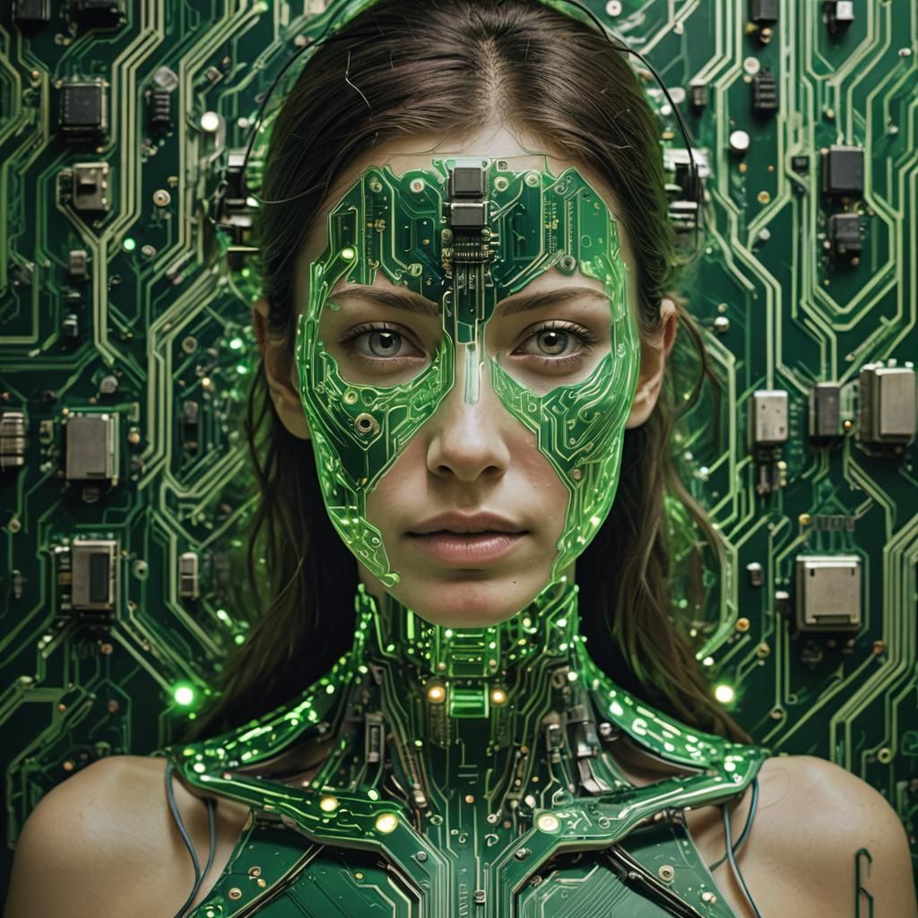 Woman with Glowing Circuit Board Skin