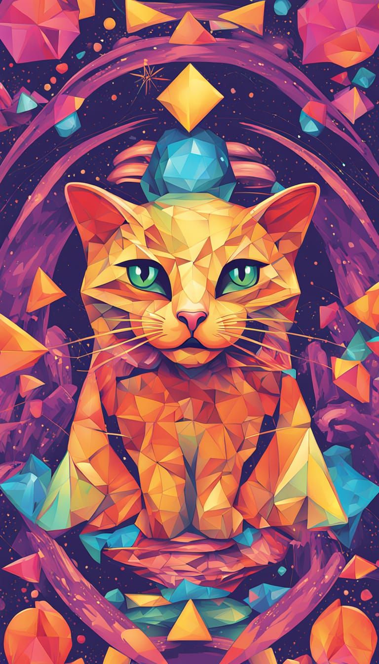 AI Cat Illustrates Love and Peace in Bright 3D Optical Art